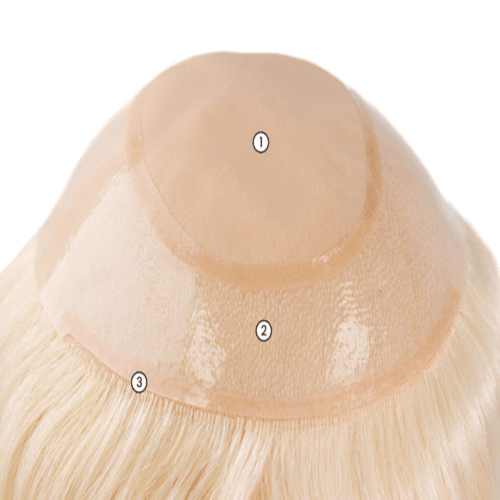 A closeup look at a blond wig with white background